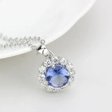 LO4697 - Rhodium Brass Chain Pendant with Synthetic Synthetic Glass in Tanzanite - Alamode - Flyclothing LLC