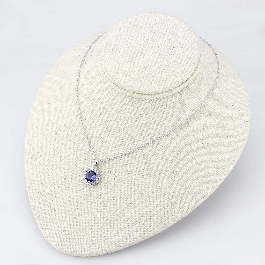 LO4697 - Rhodium Brass Chain Pendant with Synthetic Synthetic Glass in Tanzanite - Alamode - Flyclothing LLC