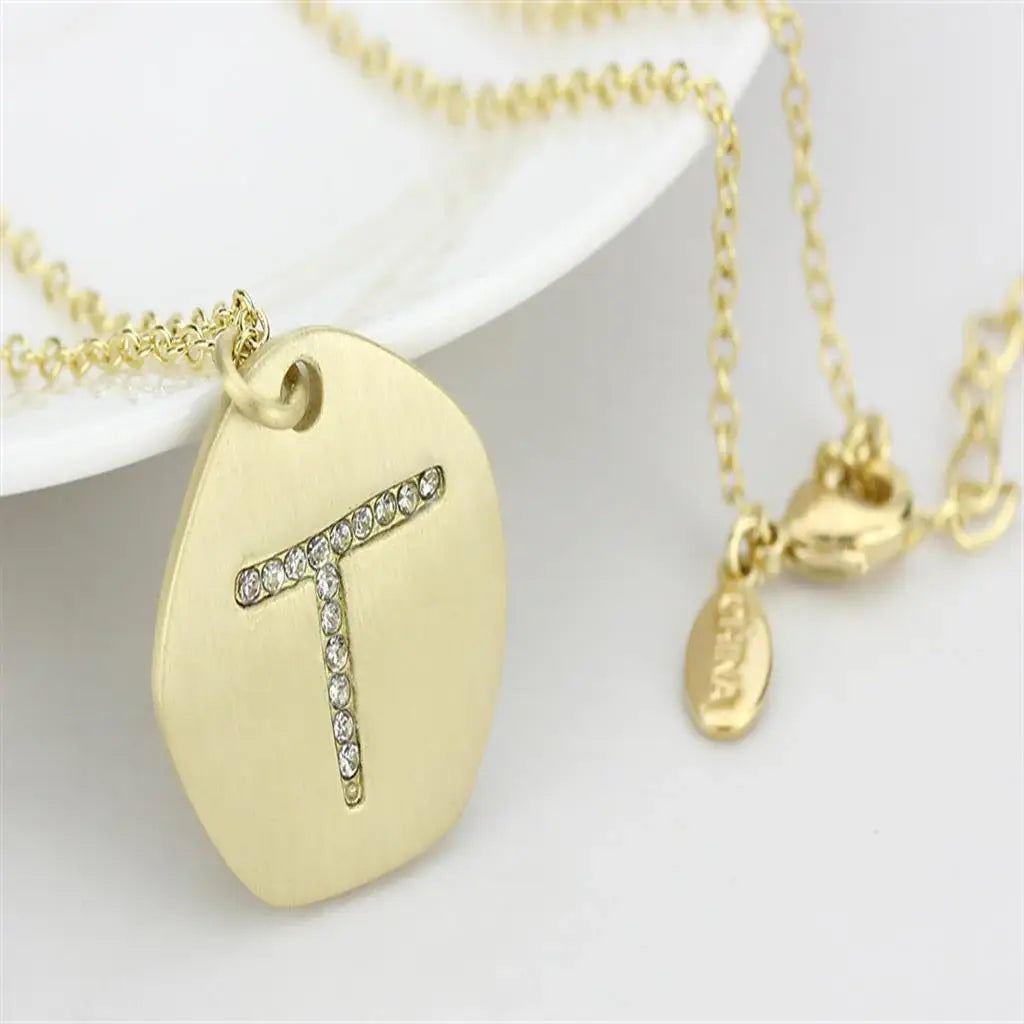 LO4698 - Gold & Brush Brass Chain Pendant with Top Grade Crystal in Clear - Alamode - Flyclothing LLC