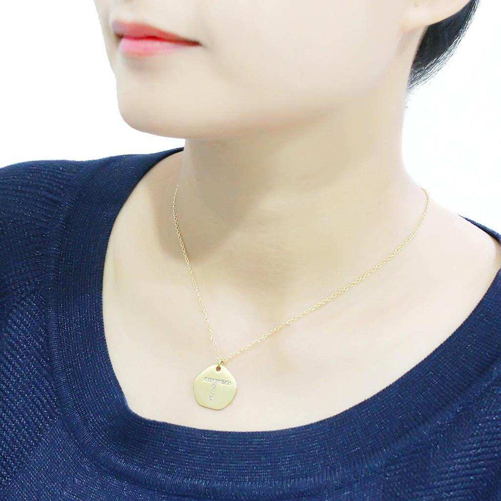 LO4698 - Gold & Brush Brass Chain Pendant with Top Grade Crystal in Clear - Alamode - Flyclothing LLC