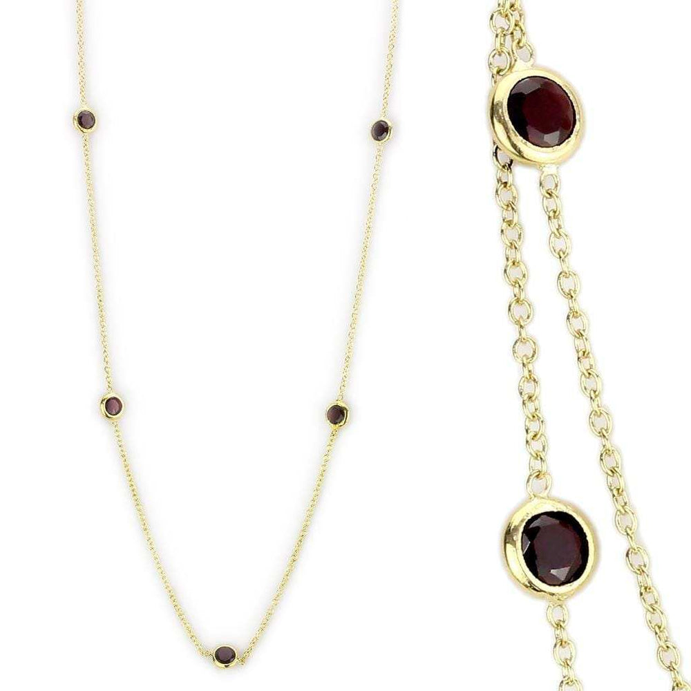 LO4702 - Gold Brass Necklace with AAA Grade CZ in Garnet - Alamode - Flyclothing LLC