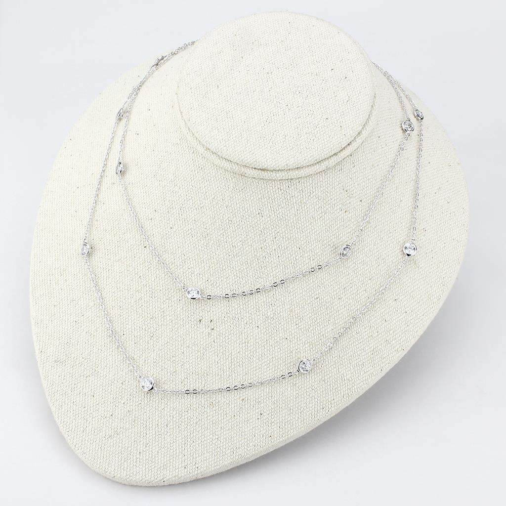 LO4704 - Rhodium Brass Necklace with AAA Grade CZ in Clear - Alamode - Flyclothing LLC