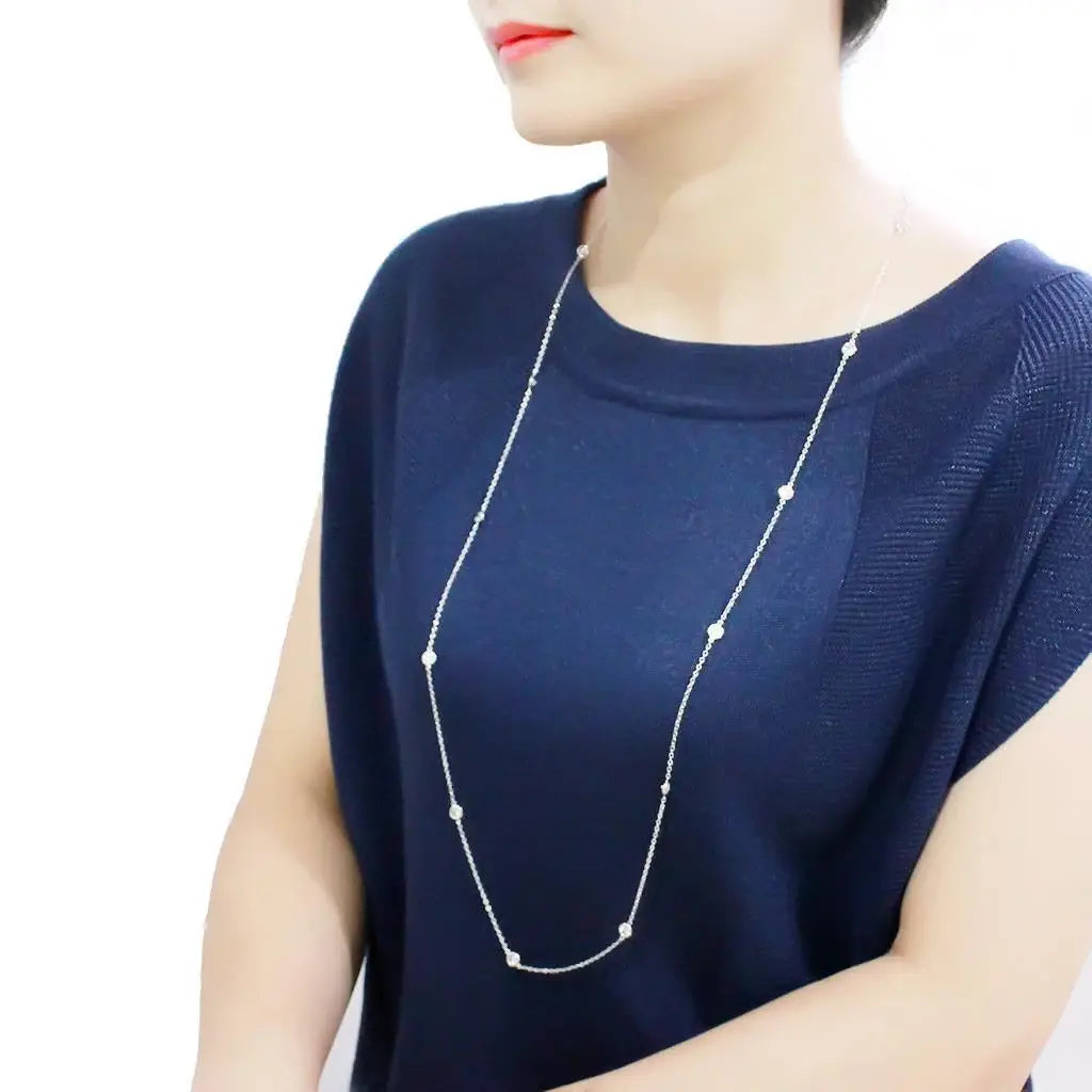 LO4704 - Rhodium Brass Necklace with AAA Grade CZ in Clear - Alamode - Flyclothing LLC