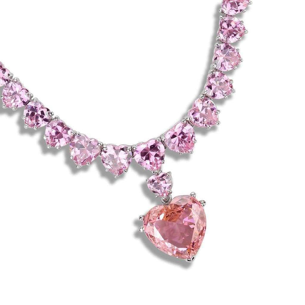 LO4705 - Rhodium Brass Necklace with AAA Grade CZ in Rose - Alamode - Flyclothing LLC
