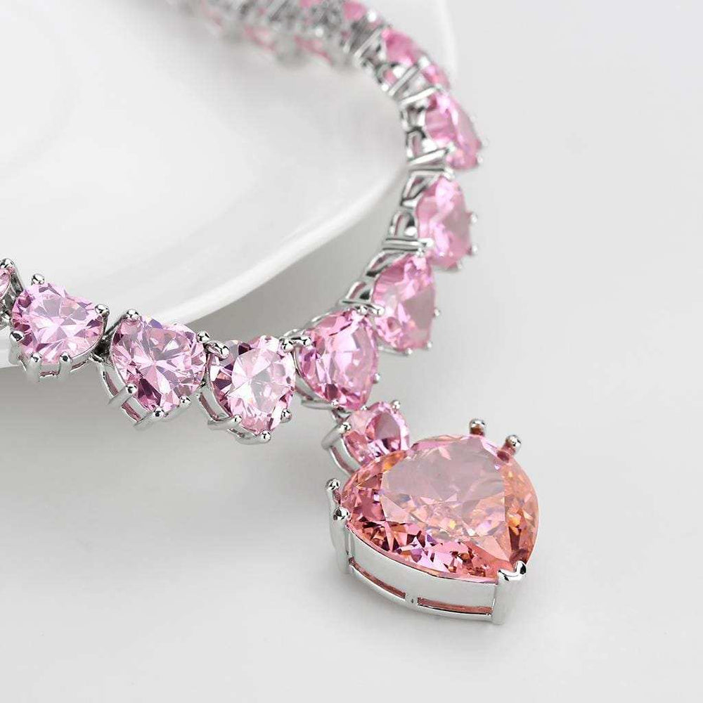 LO4705 - Rhodium Brass Necklace with AAA Grade CZ in Rose - Alamode - Flyclothing LLC
