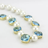 LO4706 - Gold Brass Necklace with Synthetic Synthetic Glass in Sea Blue - Alamode - Flyclothing LLC