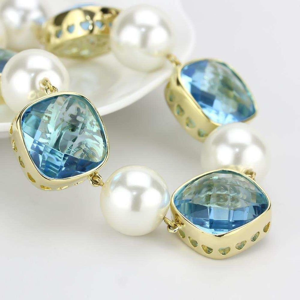 LO4706 - Gold Brass Necklace with Synthetic Synthetic Glass in Sea Blue - Alamode - Flyclothing LLC