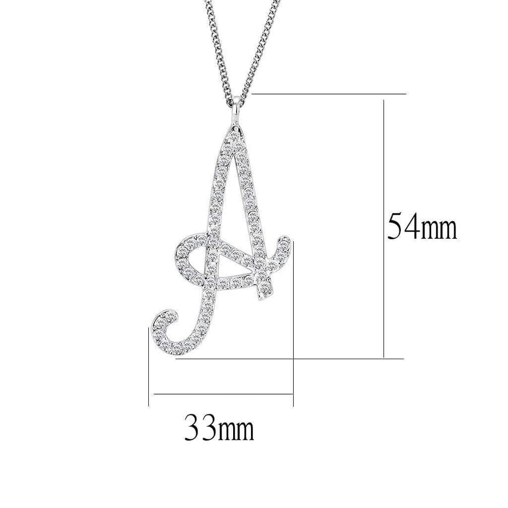 LO4707 - Silver Brass Chain Pendant with Top Grade Crystal in Clear - Alamode - Flyclothing LLC