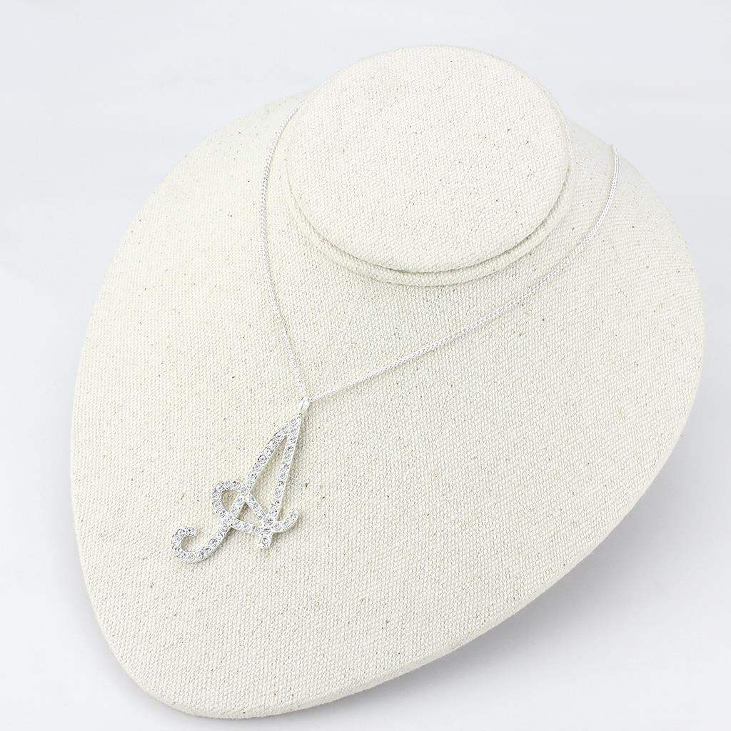 LO4707 - Silver Brass Chain Pendant with Top Grade Crystal in Clear - Alamode - Flyclothing LLC