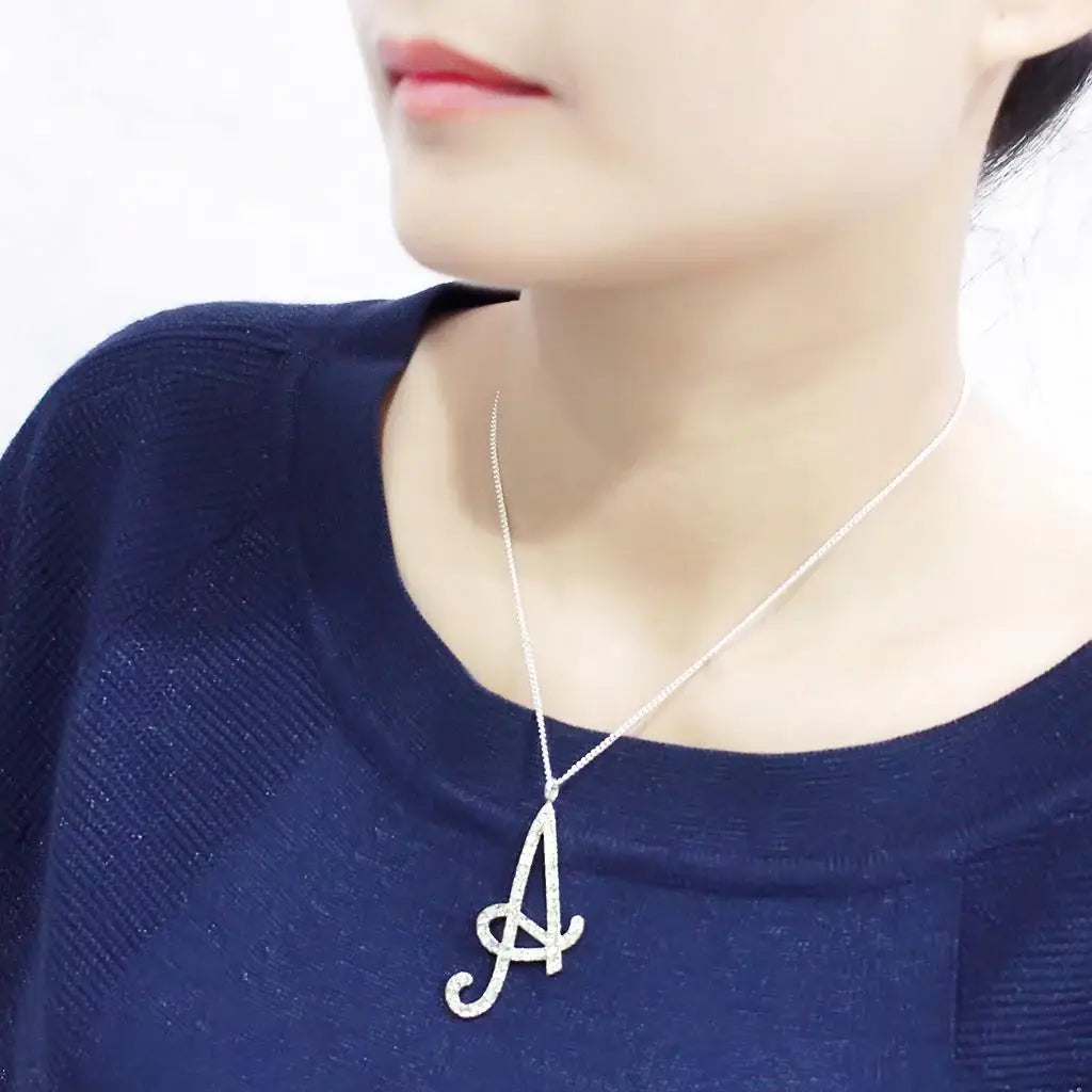 LO4707 - Silver Brass Chain Pendant with Top Grade Crystal in Clear - Alamode - Flyclothing LLC