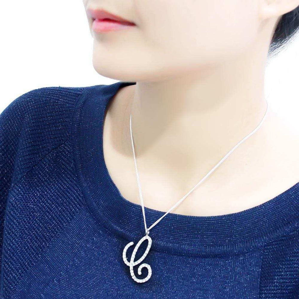 LO4708 - Imitation Rhodium Brass Chain Pendant with Top Grade Crystal in Clear - Alamode - Flyclothing LLC