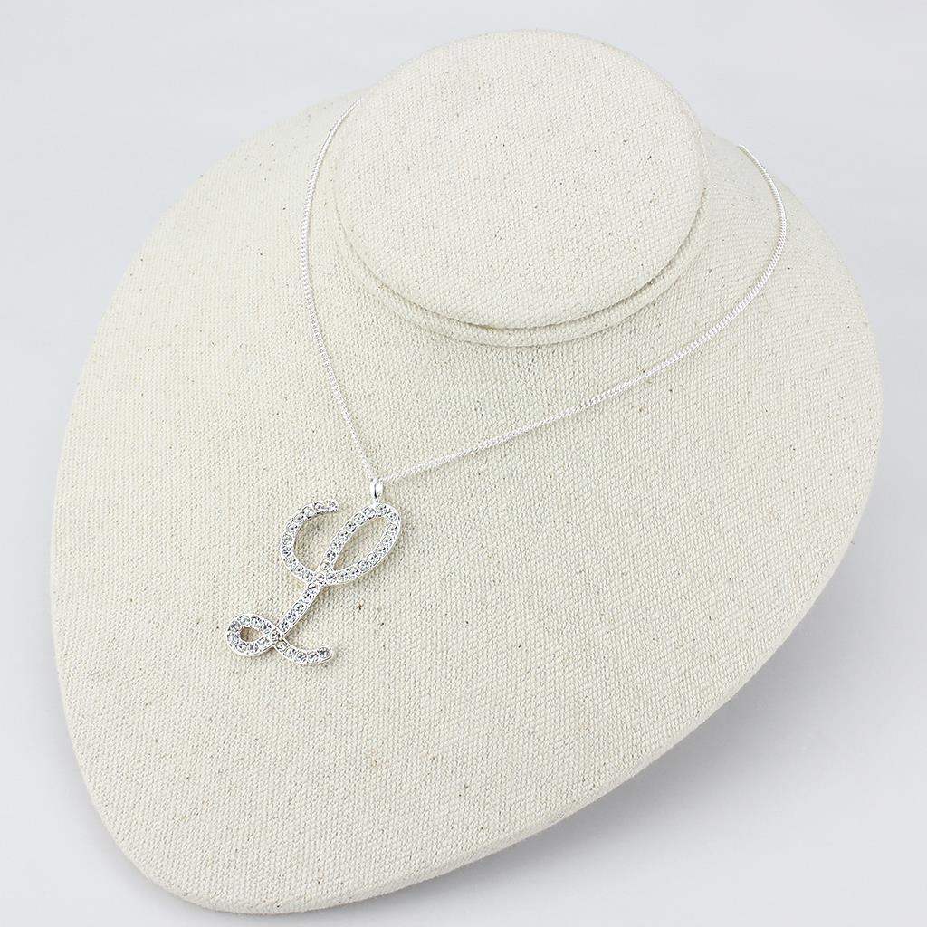 LO4709 - Silver Brass Chain Pendant with Top Grade Crystal in Clear - Alamode - Flyclothing LLC