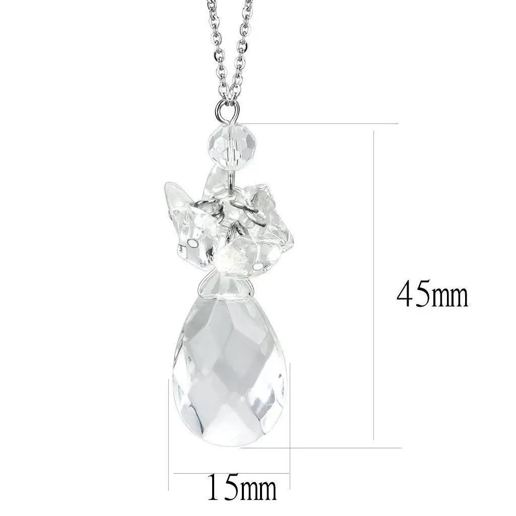 LO4711 - Rhodium Brass Chain Pendant with AAA Grade CZ in Clear - Alamode - Flyclothing LLC
