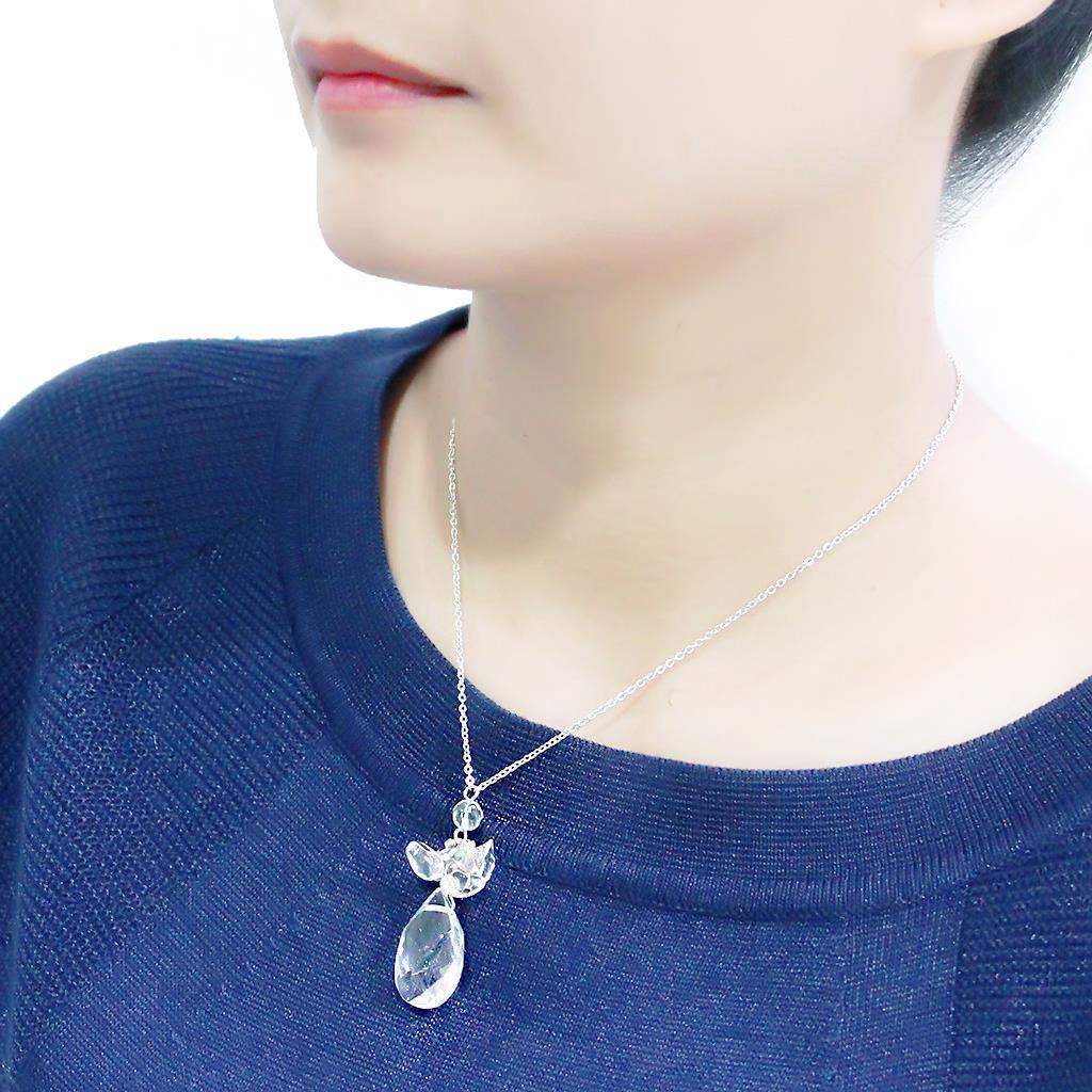 LO4711 - Rhodium Brass Chain Pendant with AAA Grade CZ in Clear - Alamode - Flyclothing LLC