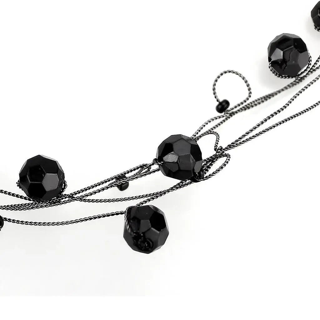 LO4714 - Ruthenium White Metal Necklace with Synthetic Synthetic Glass in Jet - Alamode - Flyclothing LLC