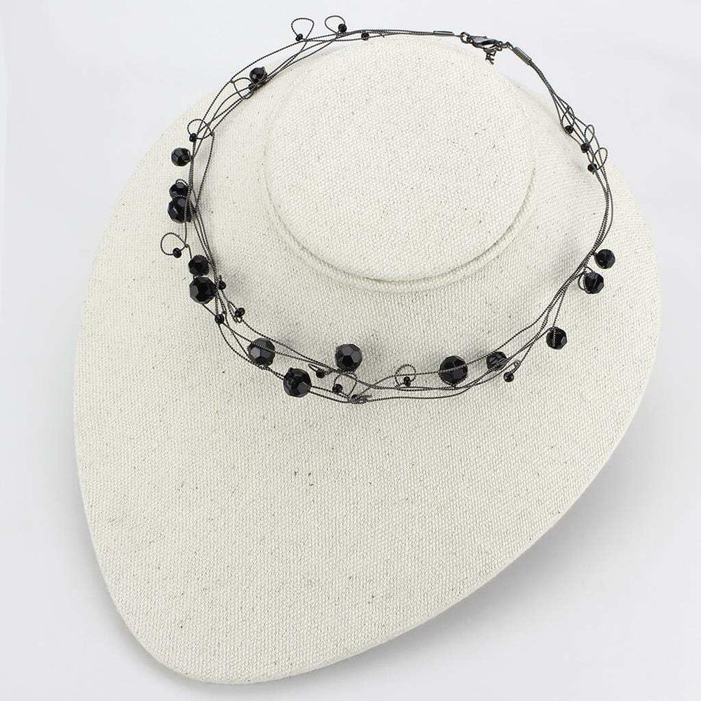 LO4714 - Ruthenium White Metal Necklace with Synthetic Synthetic Glass in Jet - Alamode - Flyclothing LLC