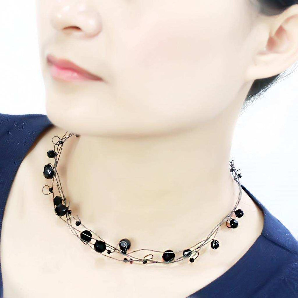 LO4714 - Ruthenium White Metal Necklace with Synthetic Synthetic Glass in Jet - Alamode - Flyclothing LLC