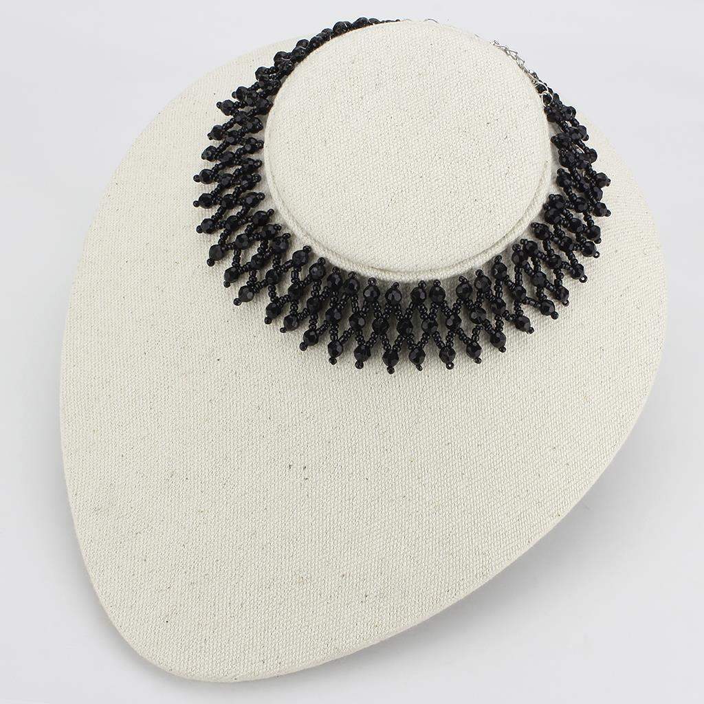 LO4715 - Rhodium Brass Necklace with Synthetic Synthetic Glass in Jet - Alamode - Flyclothing LLC