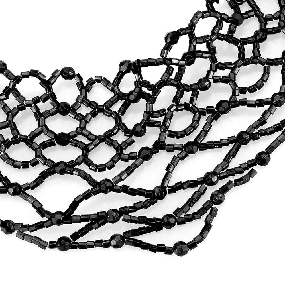 LO4716 - Rhodium Brass Necklace with Synthetic Synthetic Glass in Jet - Alamode - Flyclothing LLC