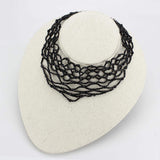 LO4716 - Rhodium Brass Necklace with Synthetic Synthetic Glass in Jet - Alamode - Flyclothing LLC