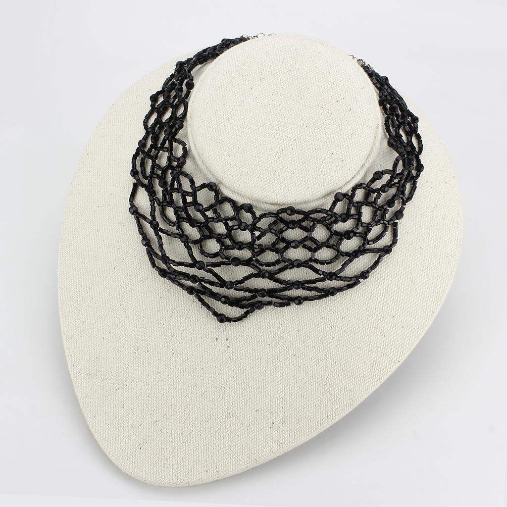 LO4716 - Rhodium Brass Necklace with Synthetic Synthetic Glass in Jet - Alamode - Flyclothing LLC