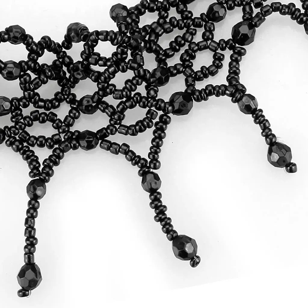 LO4717 - Rhodium Brass Necklace with Synthetic Synthetic Glass in Jet - Alamode - Flyclothing LLC