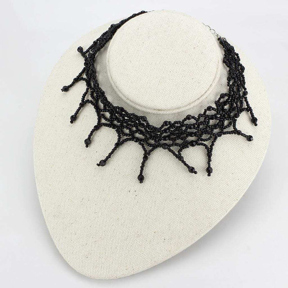 LO4717 - Rhodium Brass Necklace with Synthetic Synthetic Glass in Jet - Alamode - Flyclothing LLC