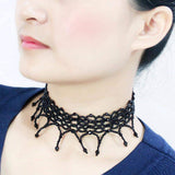 LO4717 - Rhodium Brass Necklace with Synthetic Synthetic Glass in Jet - Alamode - Flyclothing LLC