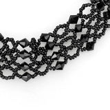 LO4718 - Rhodium Brass Necklace with Synthetic Synthetic Glass in Jet - Alamode - Flyclothing LLC