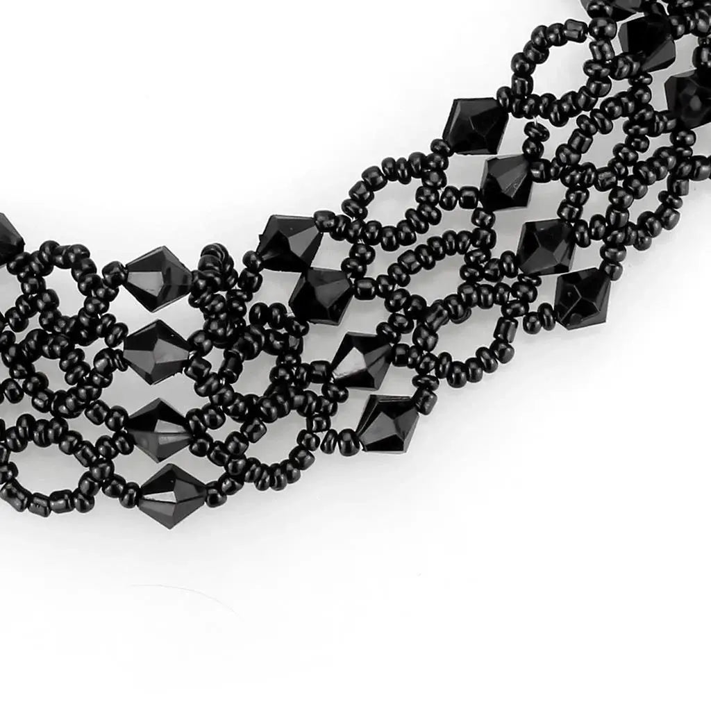 LO4718 - Rhodium Brass Necklace with Synthetic Synthetic Glass in Jet - Alamode - Flyclothing LLC