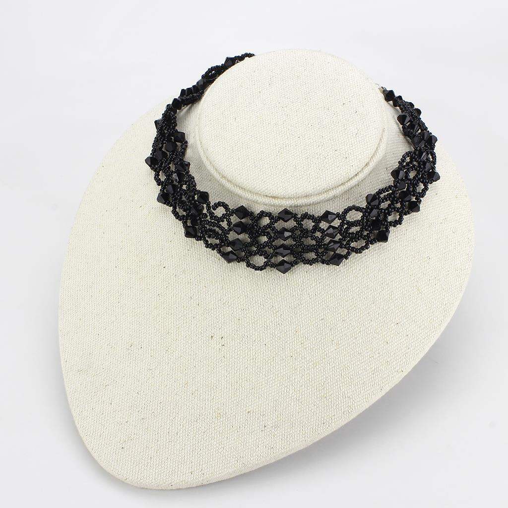 LO4718 - Rhodium Brass Necklace with Synthetic Synthetic Glass in Jet - Alamode - Flyclothing LLC