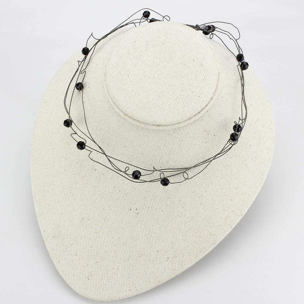 LO4719 - Ruthenium White Metal Necklace with Synthetic Synthetic Glass in Jet - Alamode - Flyclothing LLC