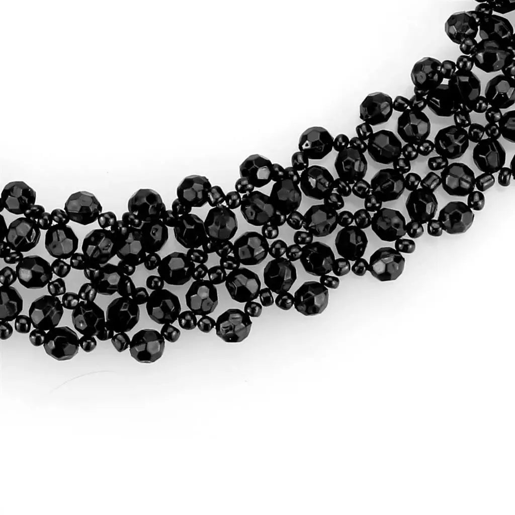 LO4720 - Rhodium Stainless Steel Necklace with Synthetic Synthetic Glass in Jet - Alamode - Flyclothing LLC