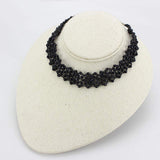 LO4720 - Rhodium Stainless Steel Necklace with Synthetic Synthetic Glass in Jet - Alamode - Flyclothing LLC
