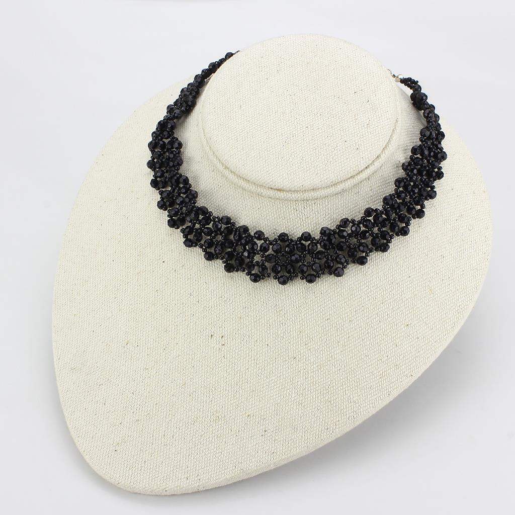 LO4720 - Rhodium Stainless Steel Necklace with Synthetic Synthetic Glass in Jet - Alamode - Flyclothing LLC