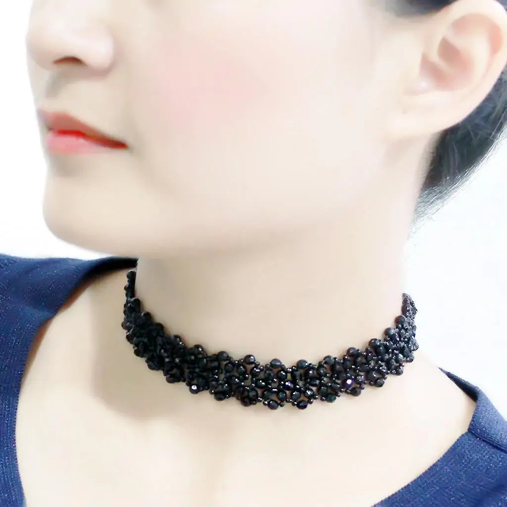 LO4720 - Rhodium Stainless Steel Necklace with Synthetic Synthetic Glass in Jet - Alamode - Flyclothing LLC
