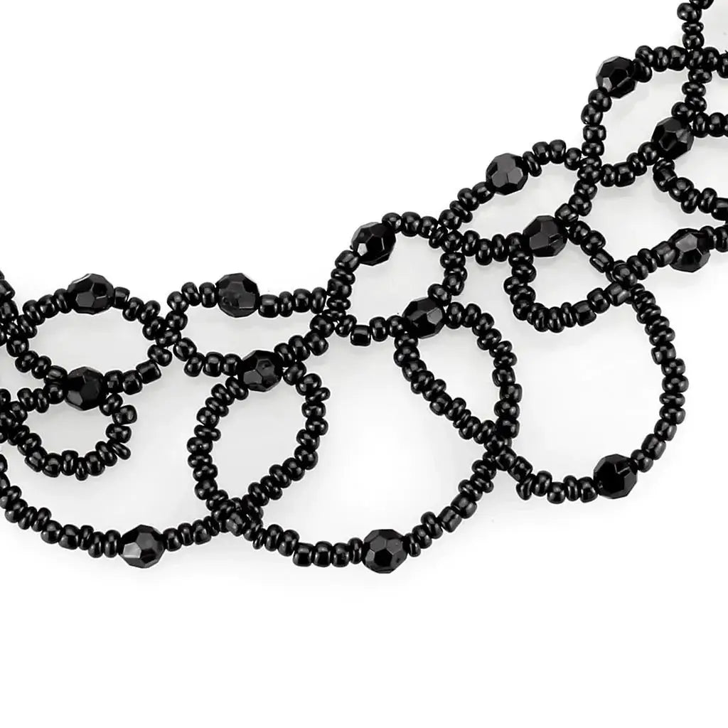 LO4721 - Rhodium Brass Necklace with Synthetic Synthetic Glass in Jet - Alamode - Flyclothing LLC