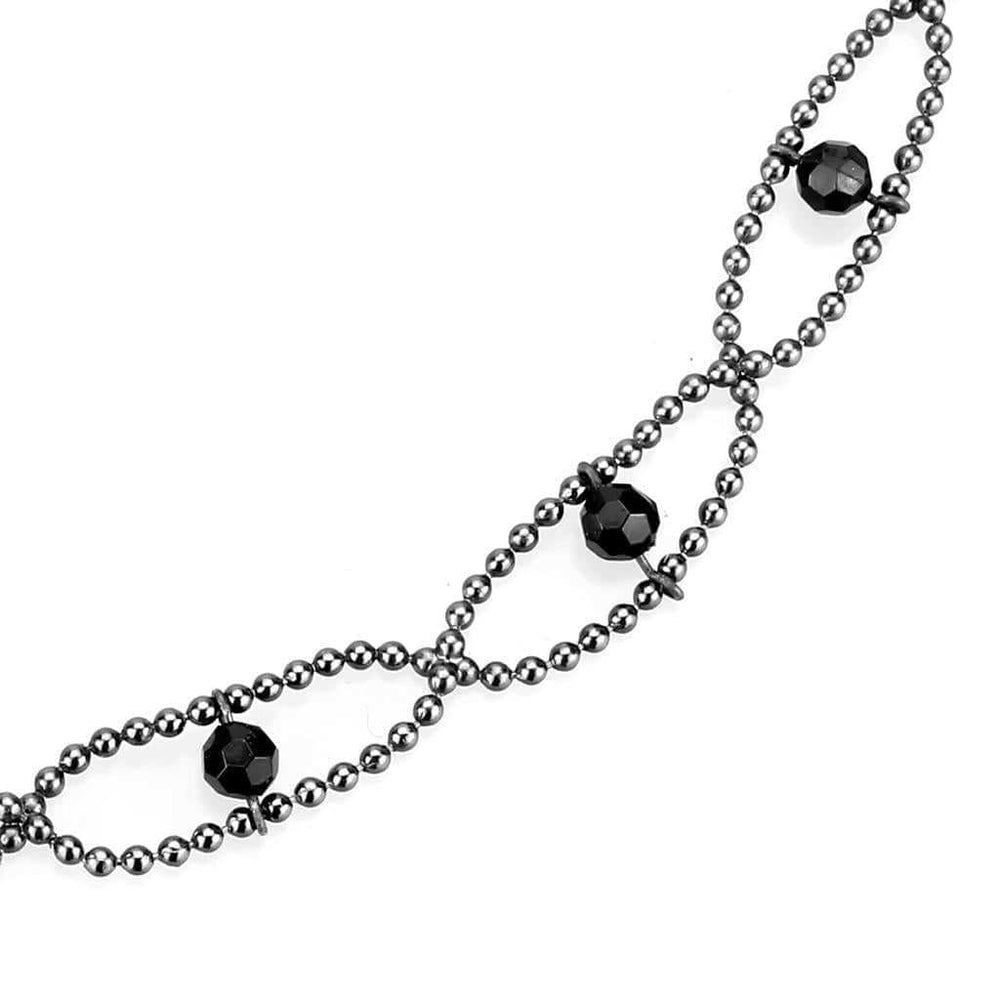 LO4723 - Ruthenium White Metal Necklace with Synthetic Synthetic Glass in Jet - Alamode - Flyclothing LLC