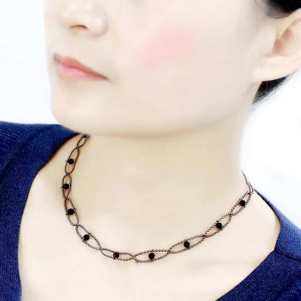LO4723 - Ruthenium White Metal Necklace with Synthetic Synthetic Glass in Jet - Alamode - Flyclothing LLC