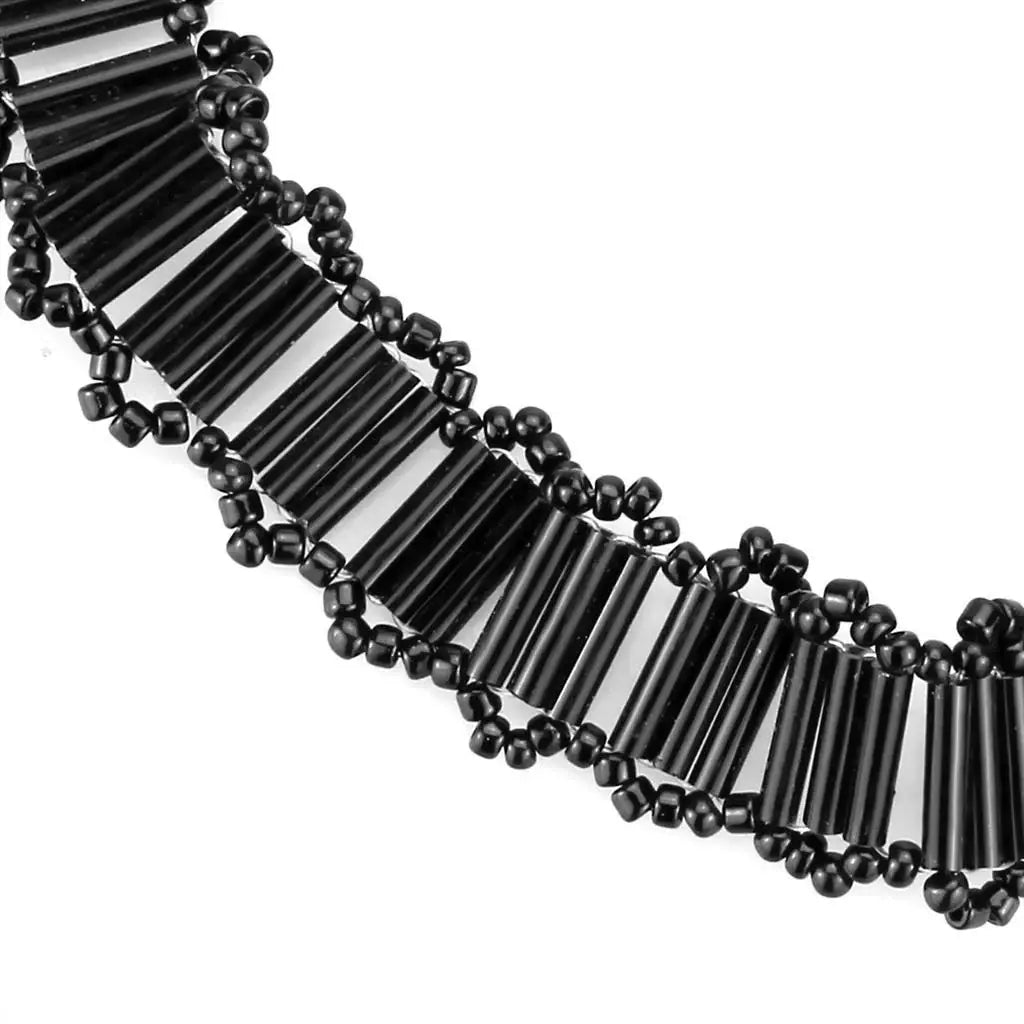 LO4724 - Rhodium White Metal Necklace with Synthetic Synthetic Glass in Jet - Alamode - Flyclothing LLC