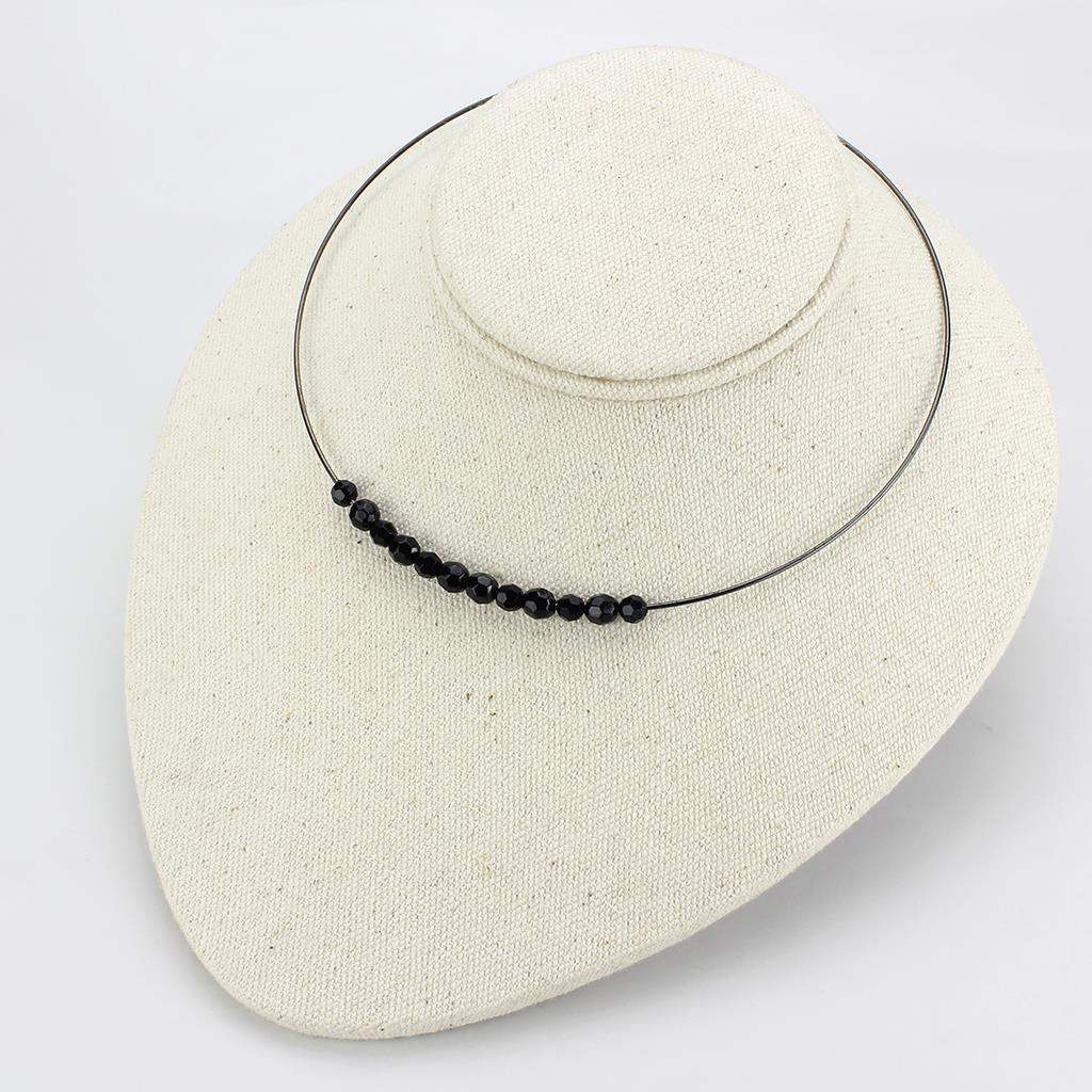 LO4725 - Ruthenium White Metal Necklace with Synthetic Synthetic Glass in Jet - Alamode - Flyclothing LLC