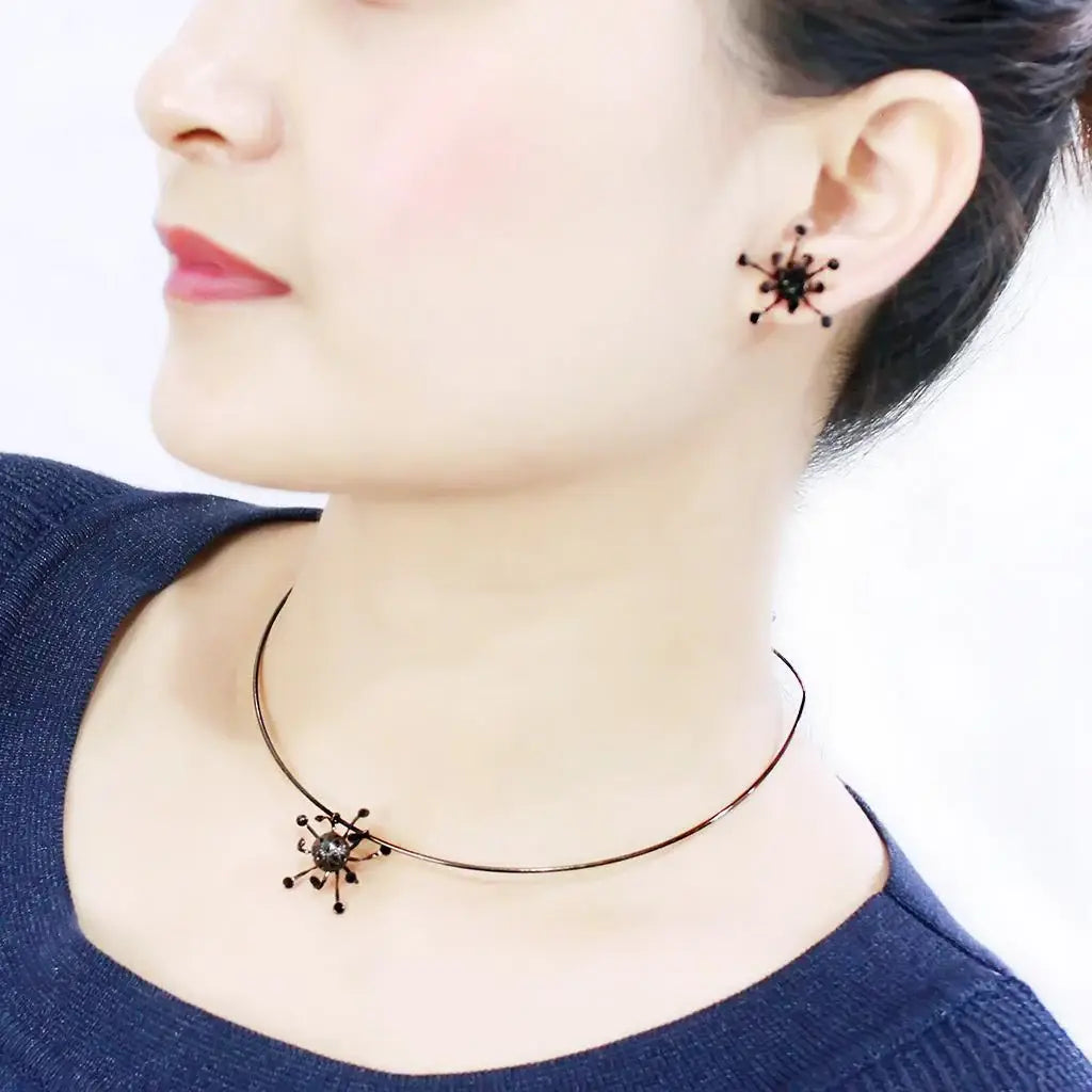 LO4726 - Ruthenium White Metal Jewelry Sets with Top Grade Crystal in Jet - Alamode - Flyclothing LLC