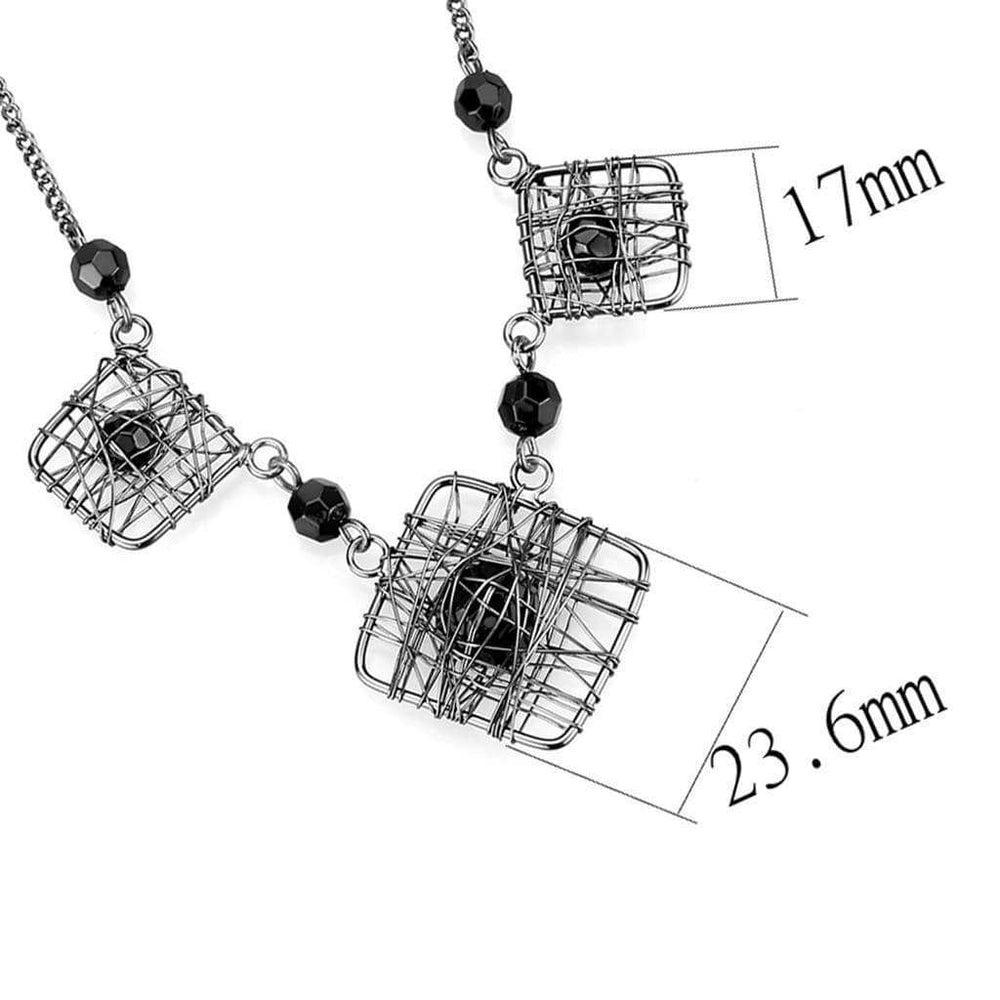 LO4727 - Ruthenium White Metal Necklace with Synthetic Synthetic Glass in Jet - Alamode - Flyclothing LLC