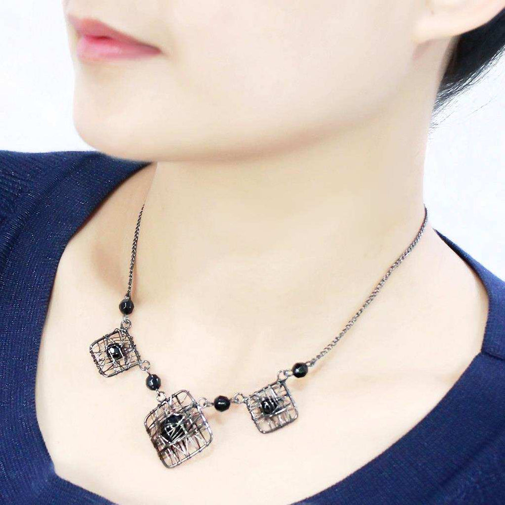 LO4727 - Ruthenium White Metal Necklace with Synthetic Synthetic Glass in Jet - Alamode - Flyclothing LLC