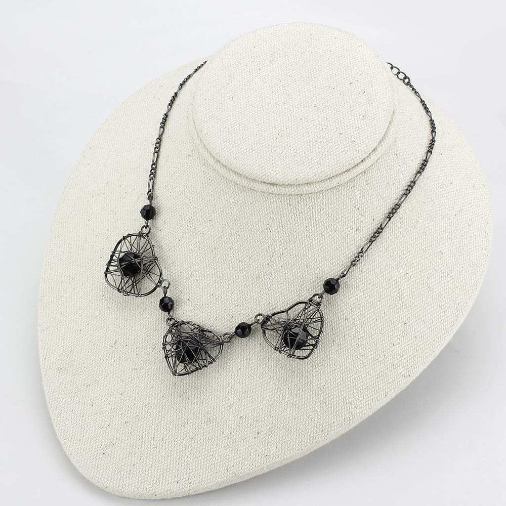 LO4728 - Ruthenium White Metal Necklace with Synthetic Synthetic Glass in Jet - Alamode - Flyclothing LLC