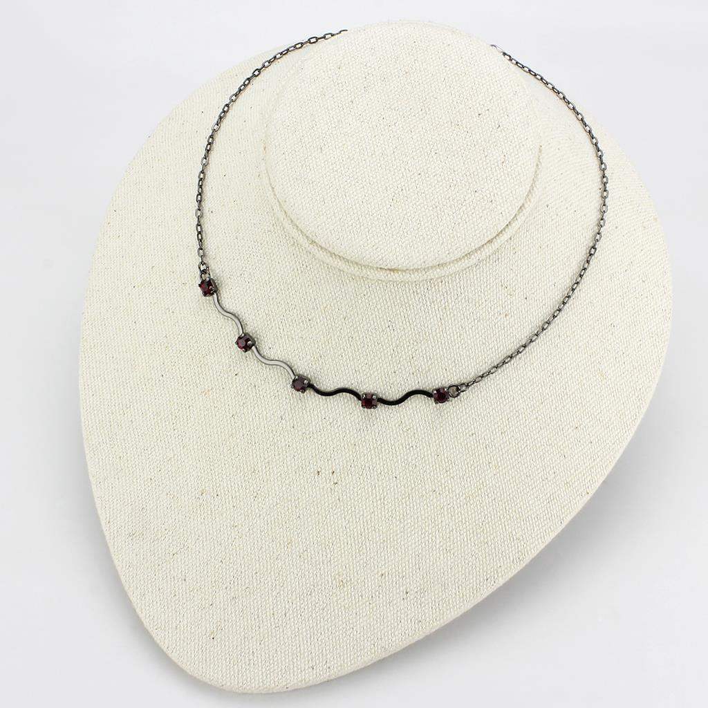 LO4730 - Ruthenium White Metal Necklace with AAA Grade CZ in Siam - Alamode - Flyclothing LLC