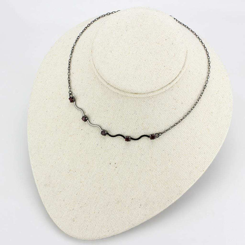 LO4730 - Ruthenium White Metal Necklace with AAA Grade CZ in Siam - Alamode - Flyclothing LLC