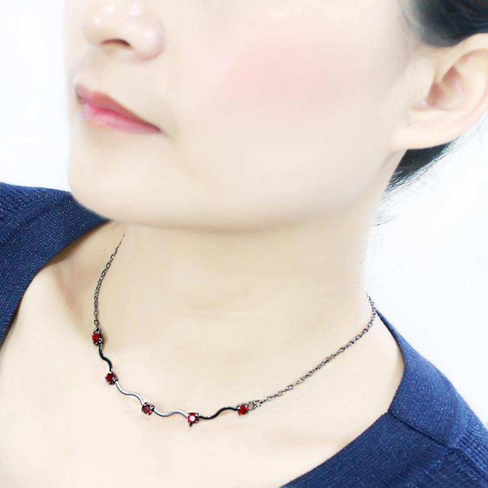 LO4730 - Ruthenium White Metal Necklace with AAA Grade CZ in Siam - Alamode - Flyclothing LLC