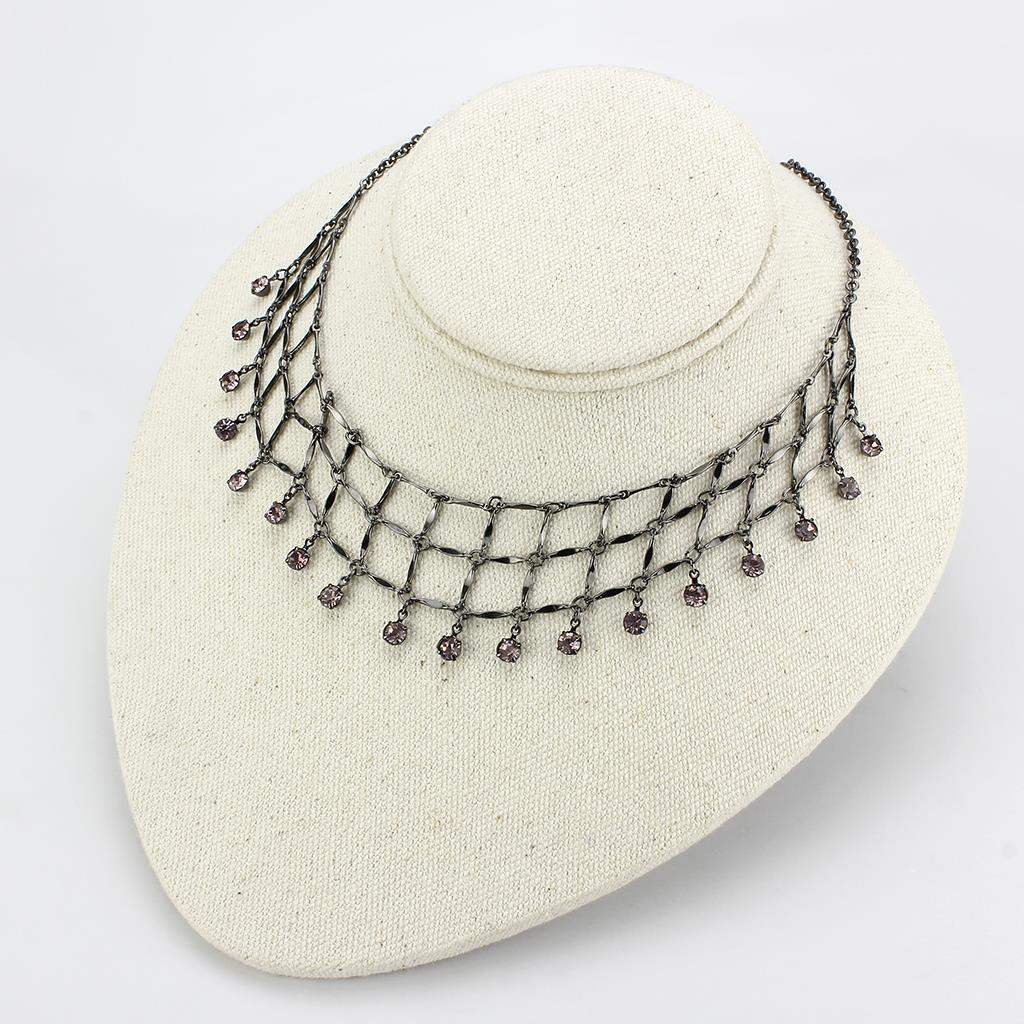 LO4731 - Ruthenium White Metal Necklace with Top Grade Crystal in Light Amethyst - Alamode - Flyclothing LLC