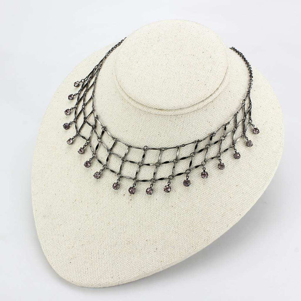 LO4731 - Ruthenium White Metal Necklace with Top Grade Crystal in Light Amethyst - Alamode - Flyclothing LLC